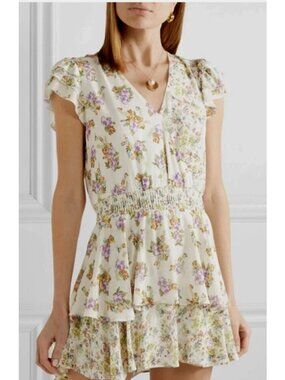 Alice + Olivia Mariska Ruffle Skort Romper white dawn flower cottagecore women 0